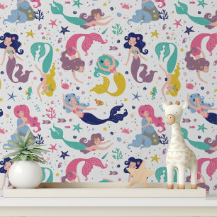 Cute Mermaid Girls Nursery Peel and Stick Wallpaper