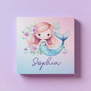 Cute Mermaid Girls Personalised Canvas Print