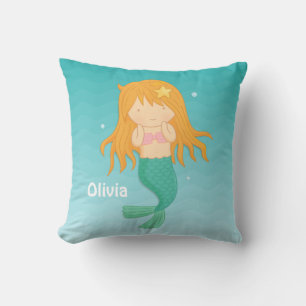 Cute Mermaid Girls Room Decor Throw Pillow