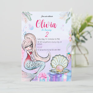 Cute Mermaid girly birthday Party Invitation