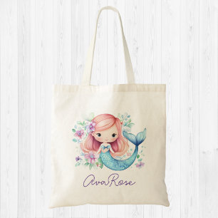 Cute Mermaid Girly Personalized Tote Bag