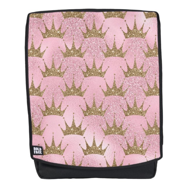 Cute Mermaid Gold Glitter Tiara Golden Pink Backpack (Front)