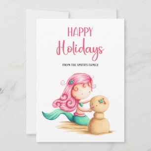 Cute Mermaid Happy Holidays Holiday Card