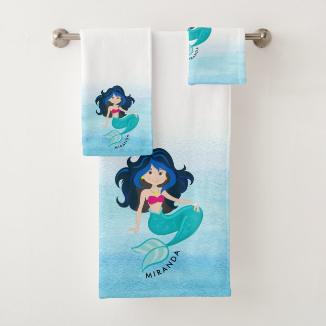 Cute mermaid illustration bath towel set (Insitu)