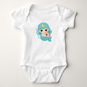 Cute Mermaid Illustration – Whimsical Ocean Art fo Baby Bodysuit