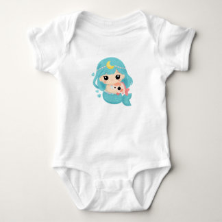 Cute Mermaid Illustration – Whimsical Ocean Art fo Baby Bodysuit