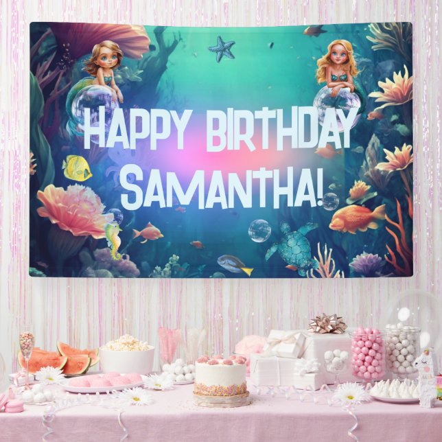 Cute Mermaid Kid Birthday Party Invitation Banner (Party)