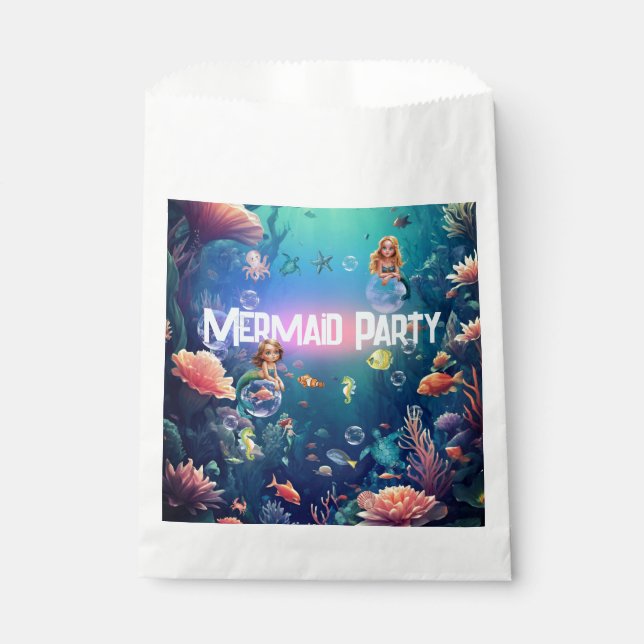 Cute Mermaid Kid Birthday Party Invitation Favor Bag (Front)