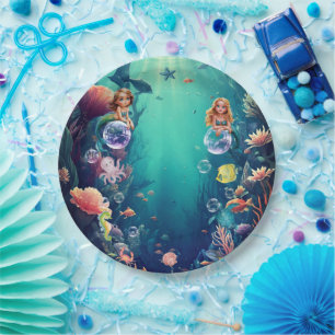 Cute Mermaid Kid Birthday Party Invitation Paper Plates