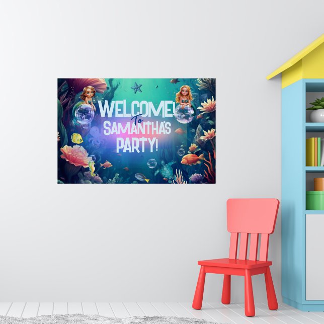Cute Mermaid Kid Birthday Party Invitation Poster (Nursery 1)