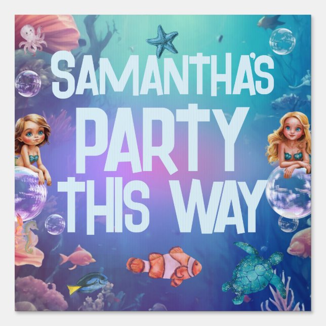 Cute Mermaid Kid Birthday Party Invitation Sign (Front)