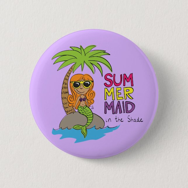 Cute Mermaid Kids Cartoon Button (Front)