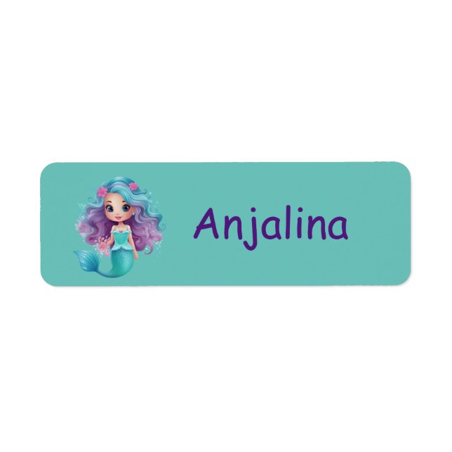 Cute mermaid kids name labels (Front)