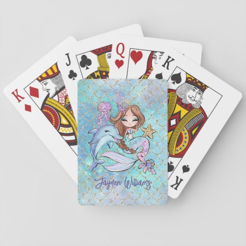 Cute Mermaid Light Brown Hair Custom Girl Birthday Playing Cards