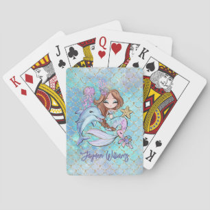Cute Mermaid Light Brown Hair Custom Girl Birthday Poker Cards
