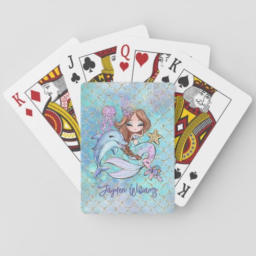 Cute Mermaid Light Brown Hair Custom Girl Birthday Poker Cards