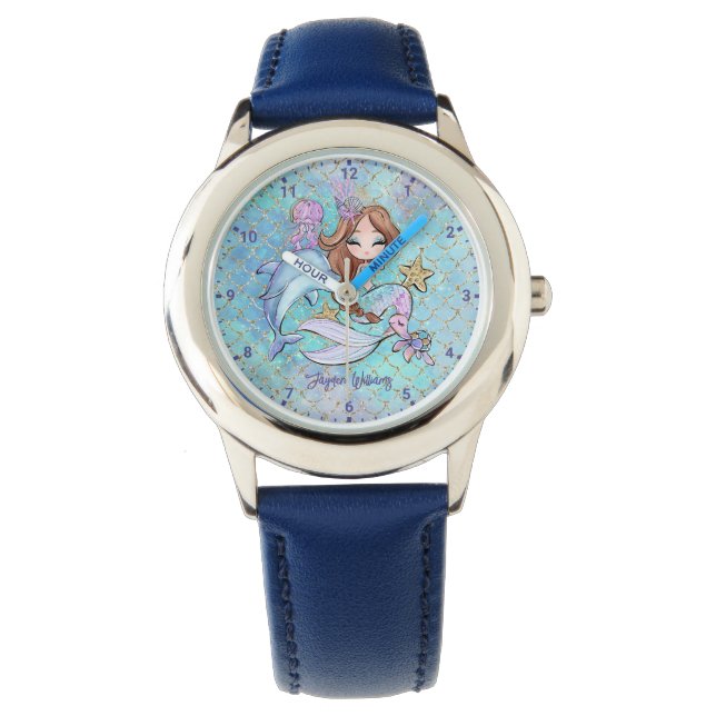 Cute Mermaid Light Brown Hair Personalized Girl Watch (Front)
