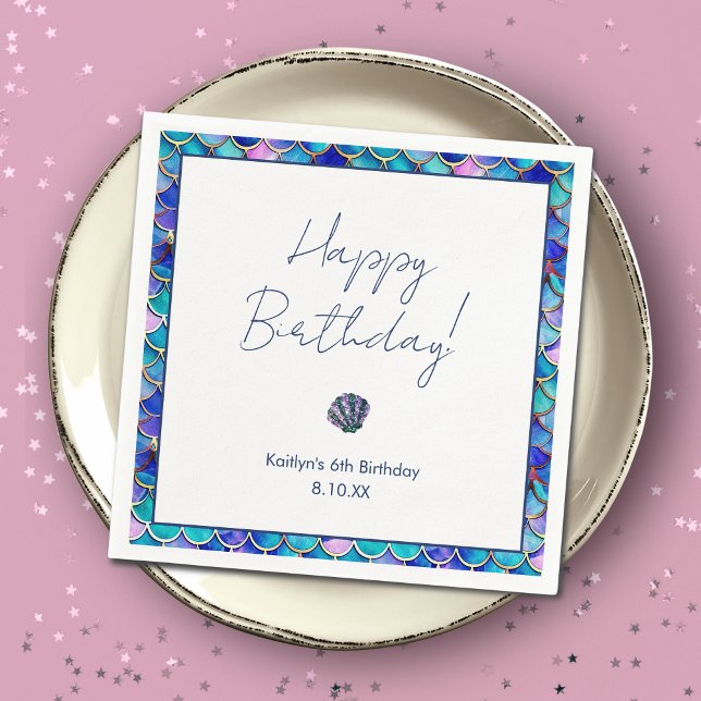 Cute Mermaid Little Girls Birthday Party Napkins (Creator Uploaded)
