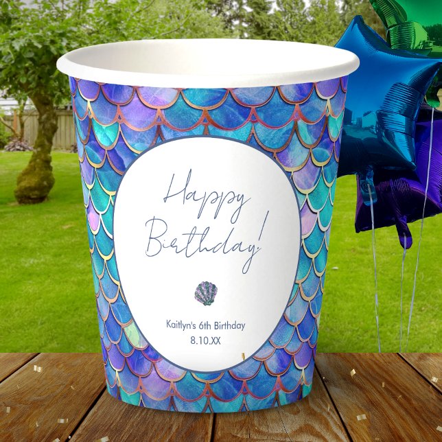 Cute Mermaid Little Girls Birthday Party Paper Cups (Creator Uploaded)