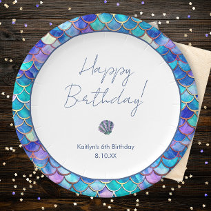 Cute Mermaid Little Girls Birthday Party Paper Plates