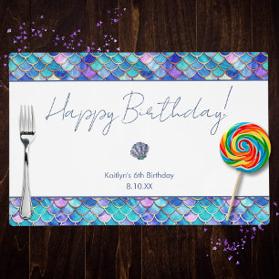 Cute Mermaid Little Girls Birthday Party Placemat