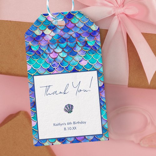 Cute Mermaid Little Girls Birthday Party Thank You Gift Tags