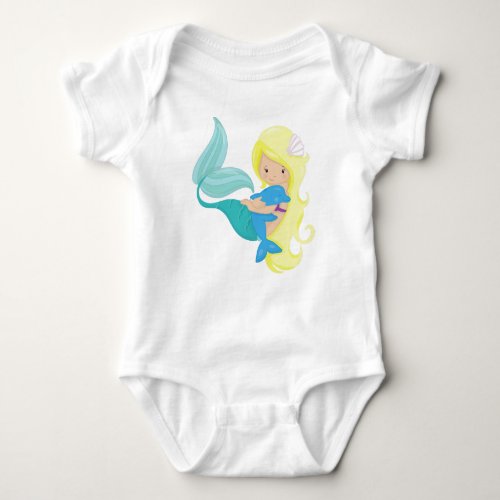 Cute Mermaid Little Mermaid Blonde Hair Dolphin Baby Bodysuit