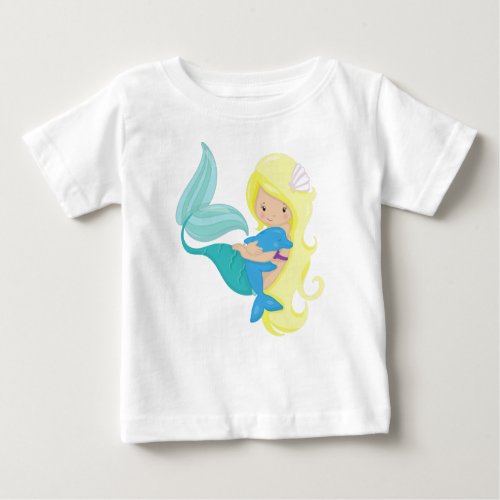 Cute Mermaid Little Mermaid Blonde Hair Dolphin Baby T_Shirt