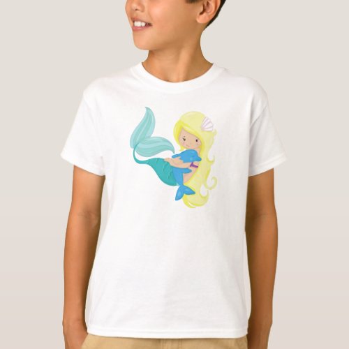Cute Mermaid Little Mermaid Blonde Hair Dolphin T_Shirt