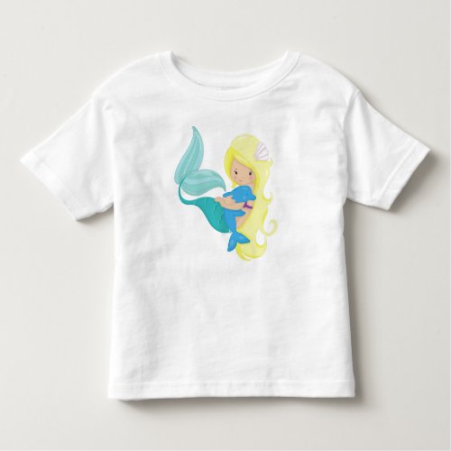 Cute Mermaid Little Mermaid Blonde Hair Dolphin Toddler T_shirt