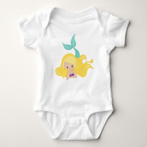 Cute Mermaid Little Mermaid Blonde Hair Shell Baby Bodysuit