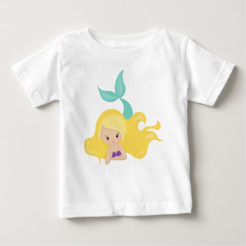 Cute Mermaid Little Mermaid Blonde Hair Shell Baby T_Shirt