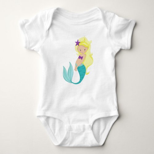 Cute Mermaid Little Mermaid Blonde Hair Star Baby Bodysuit