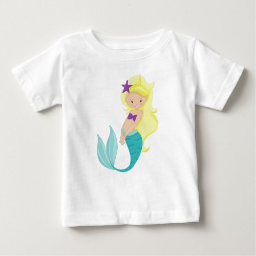 Cute Mermaid Little Mermaid Blonde Hair Star Baby T_Shirt