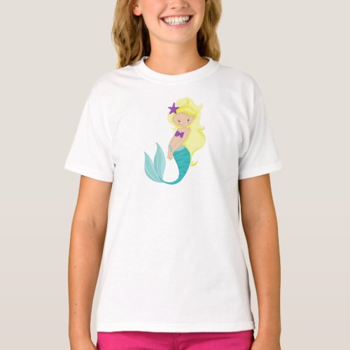 Cute Mermaid Little Mermaid Blonde Hair Star T_Shirt