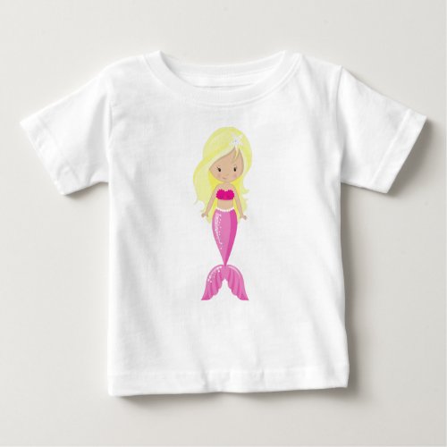 Cute Mermaid Little Mermaid Blonde Hair Tail Baby T_Shirt