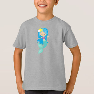 Cute Mermaid, Little Mermaid, Blue Hair, Starfish T-Shirt