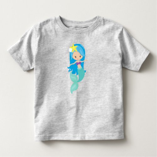 Cute Mermaid Little Mermaid Blue Hair Starfish Toddler T_shirt