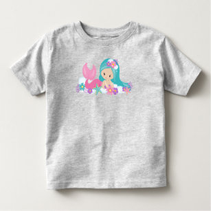 Cute Mermaid, Little Mermaid, Flowers, Blue Hair Toddler T-shirt