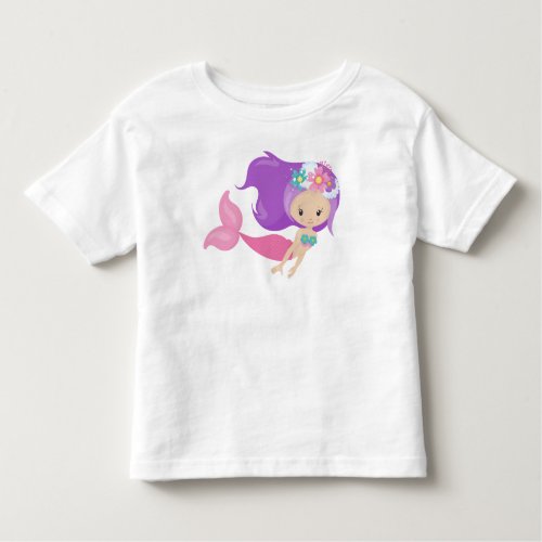 Cute Mermaid Little Mermaid Flowers Purple Hair Toddler T_shirt