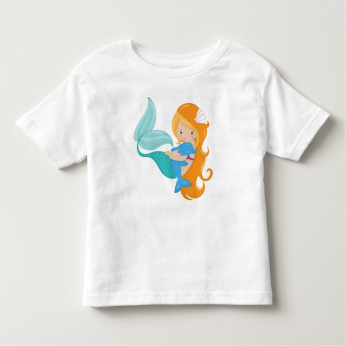 Cute Mermaid Little Mermaid Orange Hair Dolphin Toddler T_shirt
