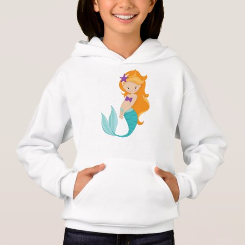 Cute Mermaid Little Mermaid Orange Hair Star Hoodie