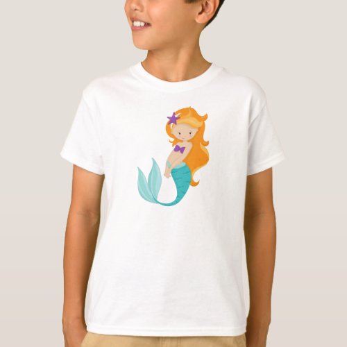 Cute Mermaid Little Mermaid Orange Hair Star T_Shirt