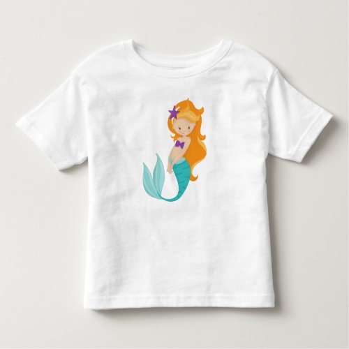 Cute Mermaid Little Mermaid Orange Hair Star Toddler T_shirt