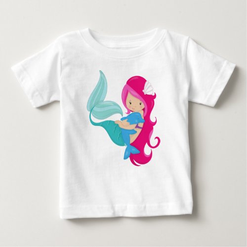 Cute Mermaid Little Mermaid Pink Hair Dolphin Baby T_Shirt
