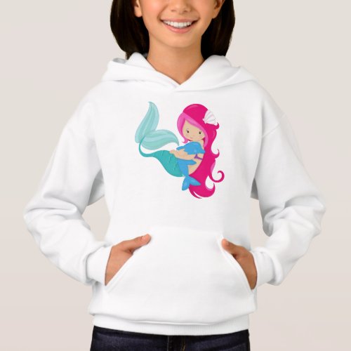 Cute Mermaid Little Mermaid Pink Hair Dolphin Hoodie