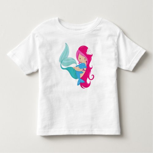 Cute Mermaid Little Mermaid Pink Hair Dolphin Toddler T_shirt