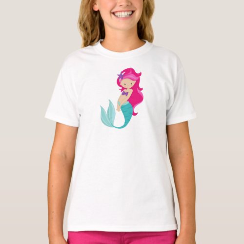 Cute Mermaid Little Mermaid Pink Hair Star T_Shirt