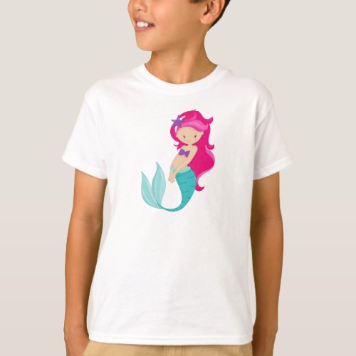 Cute Mermaid Little Mermaid Pink Hair Star T_Shirt