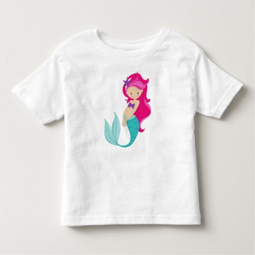 Cute Mermaid Little Mermaid Pink Hair Star Toddler T_shirt